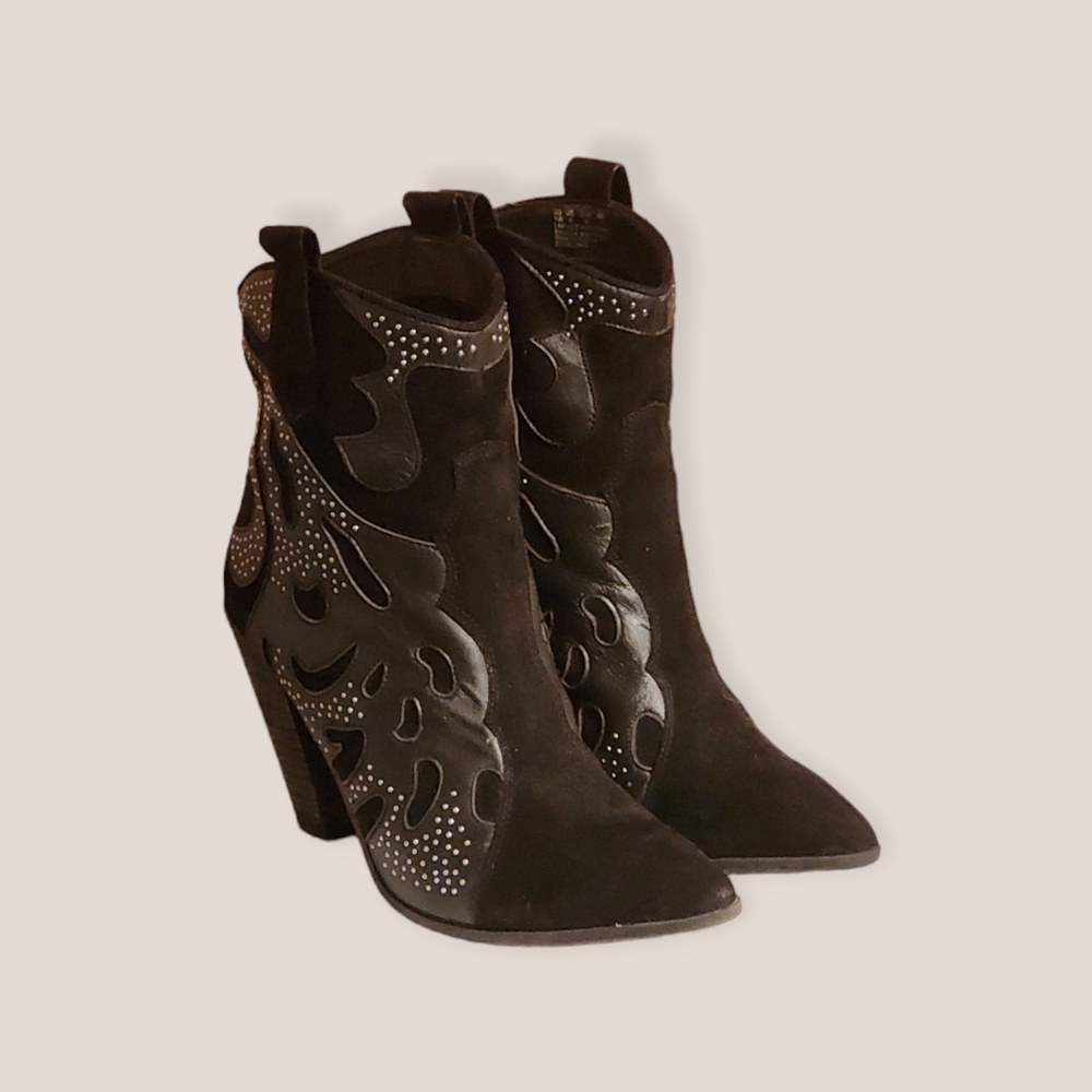 Women Vintage Leather Black Ankle Cowboy boots by Carlos Santana Size 10M